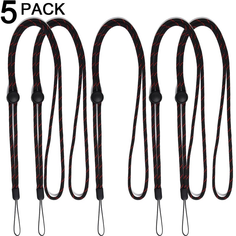 YOUOWO Adjustable Neck Woven Circular Lanyard For Keys id Badges Holders,Black with Red Pattern Lanyards For Office Pen Cell Phones USB Sticks Whistles Ipod (5 Pack Black) - Image 2